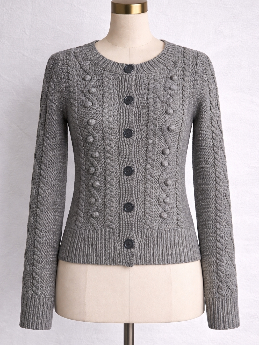 Aerie Cable Knit Cardigan XS Gray Button Sweater Cozy